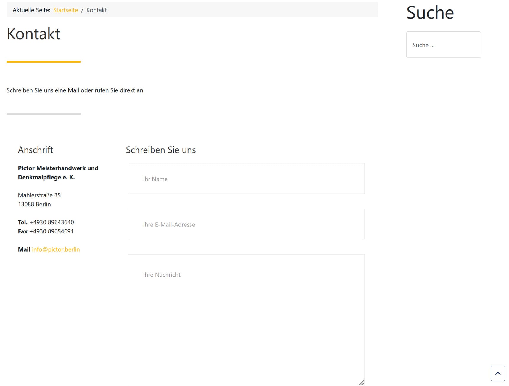 Beispiel Webseite Pictor Denkmalpflege